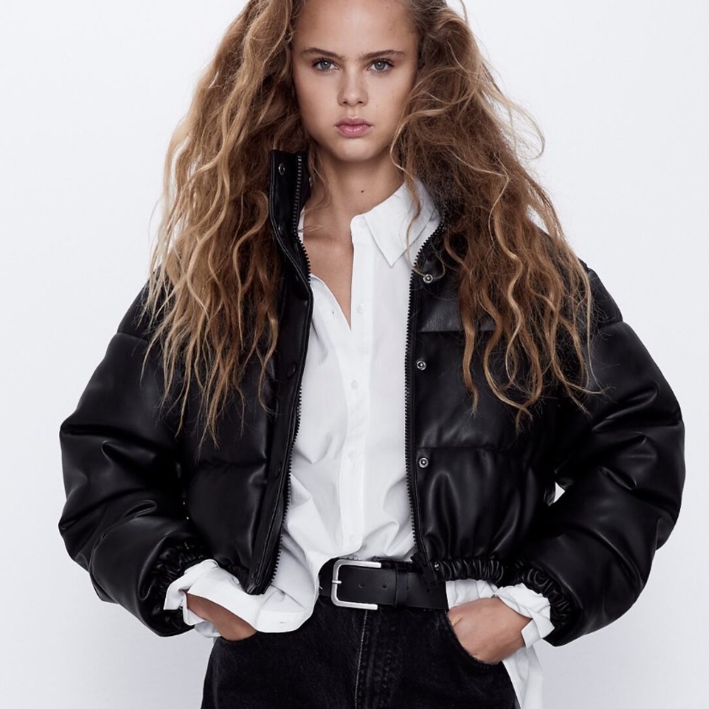 Faux leather puffer jacket